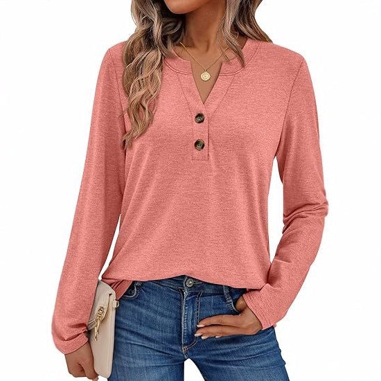 Women's Long Sleeve T Shirt in Coral Pink