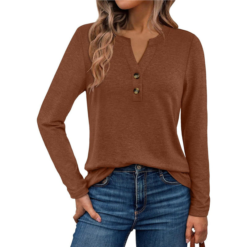 Women's Long Sleeve T Shirt in Rust Brown