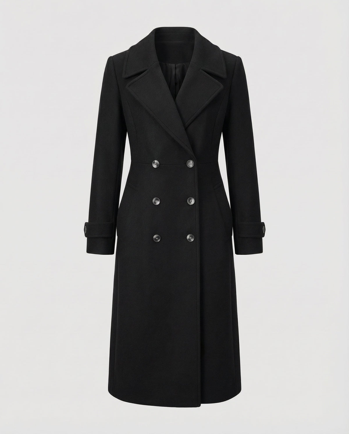 Women's Longline Double Breasted Coat in Black