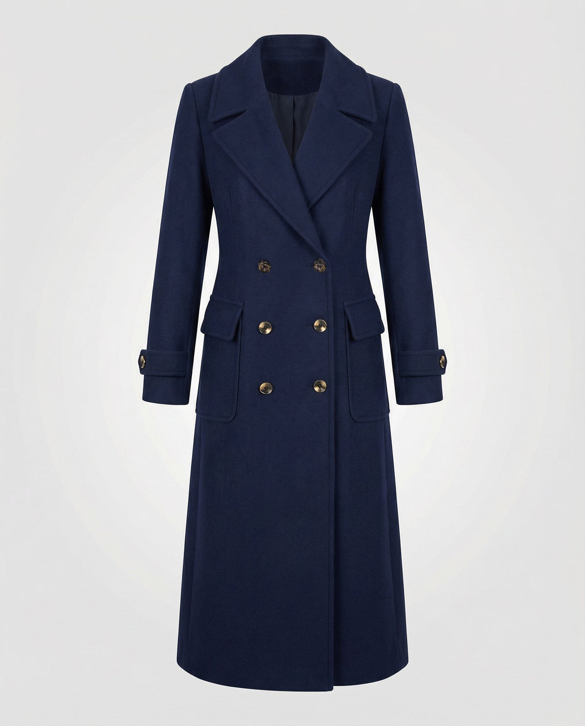 Women's Longline Double Breasted Coat in Navy