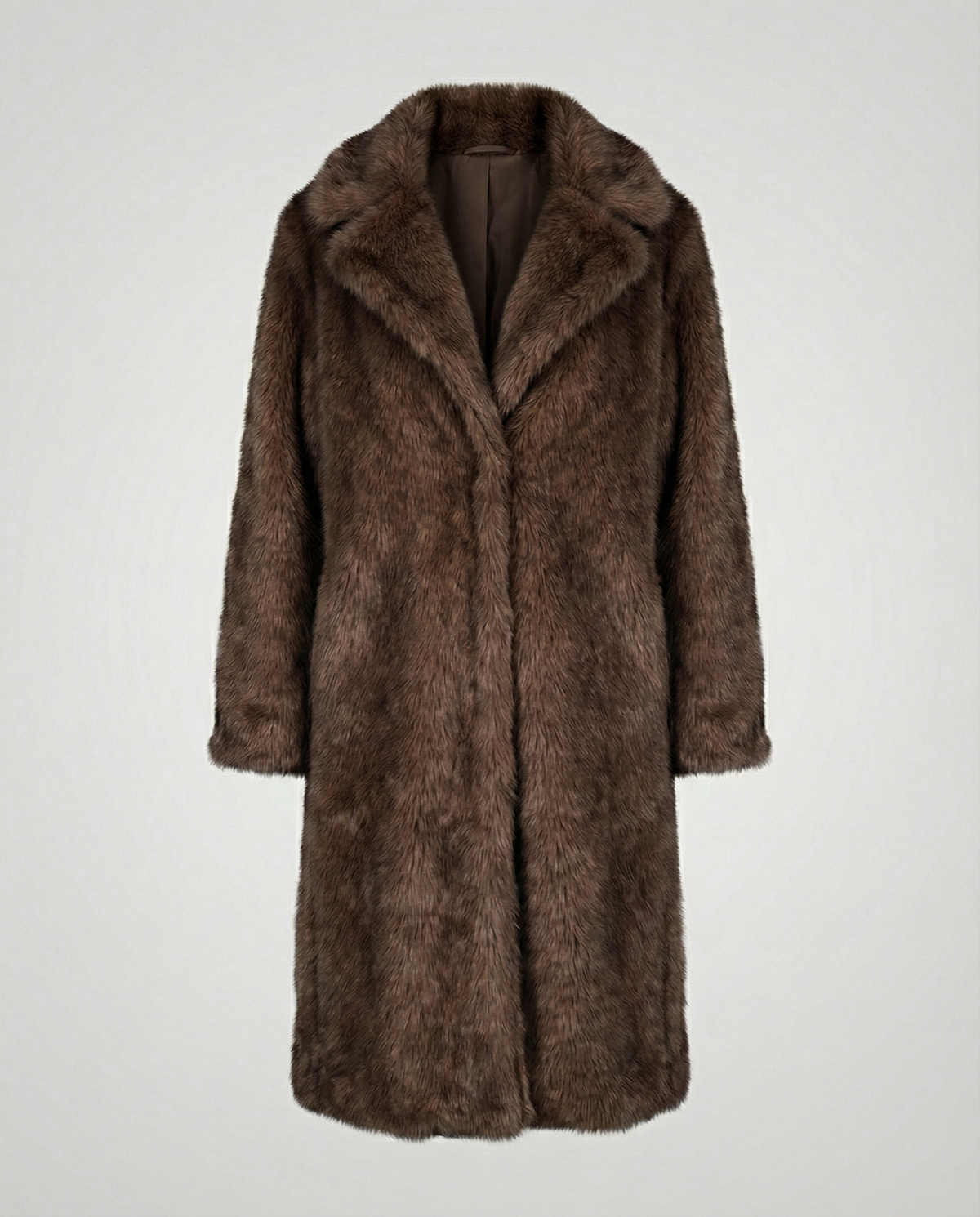 Women's Longline Faux Fur Coat in Brown