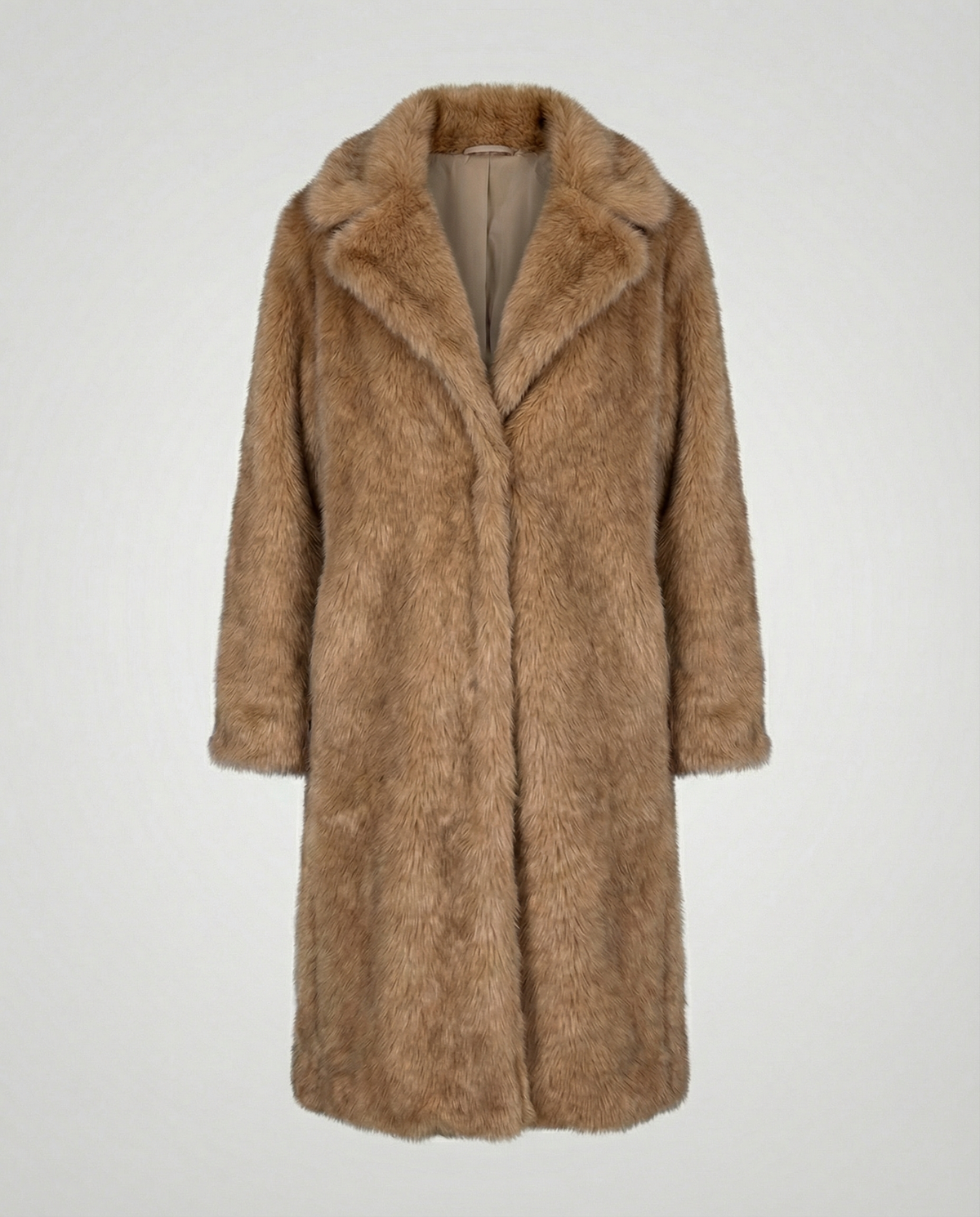 Women's Longline Faux Fur Coat in Camel