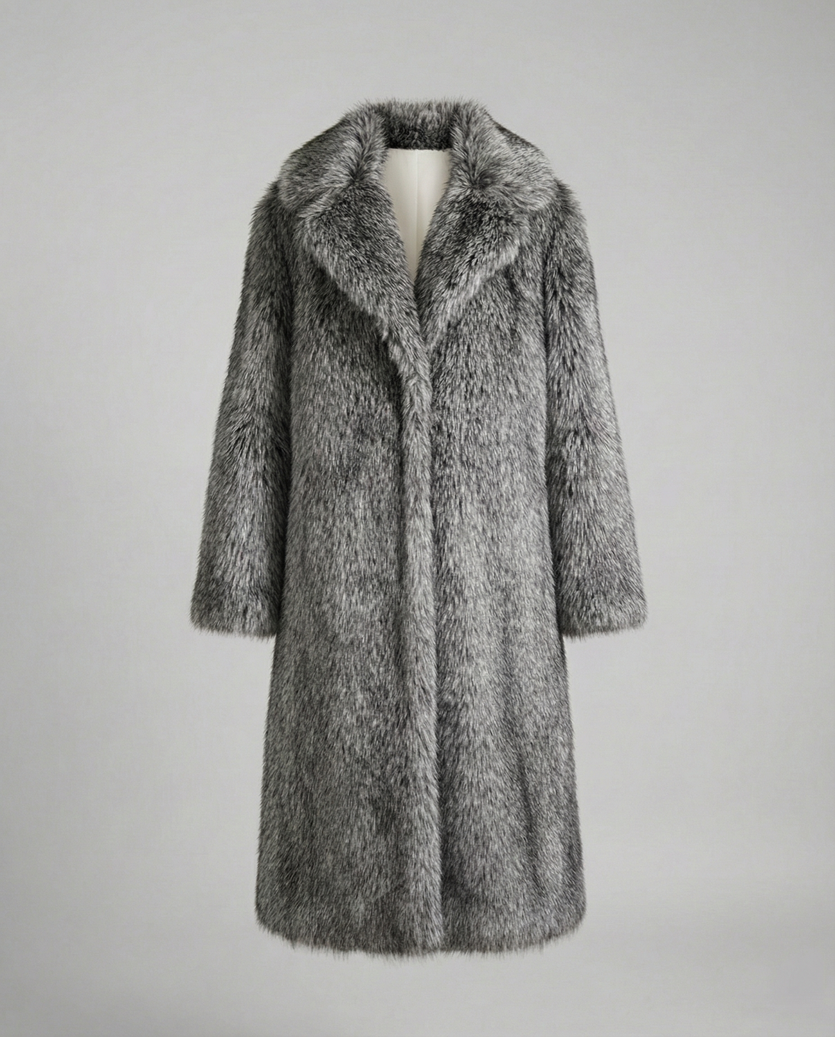 Women's Longline Faux Fur Coat in Silver Grey