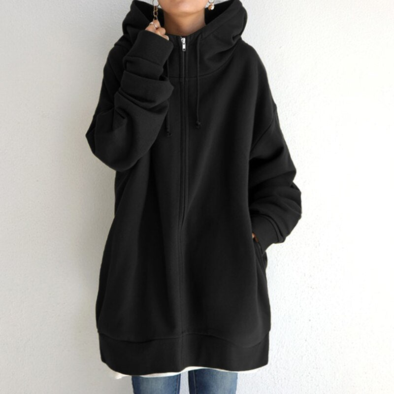 Women's Longline Fleece Hoodie in Black