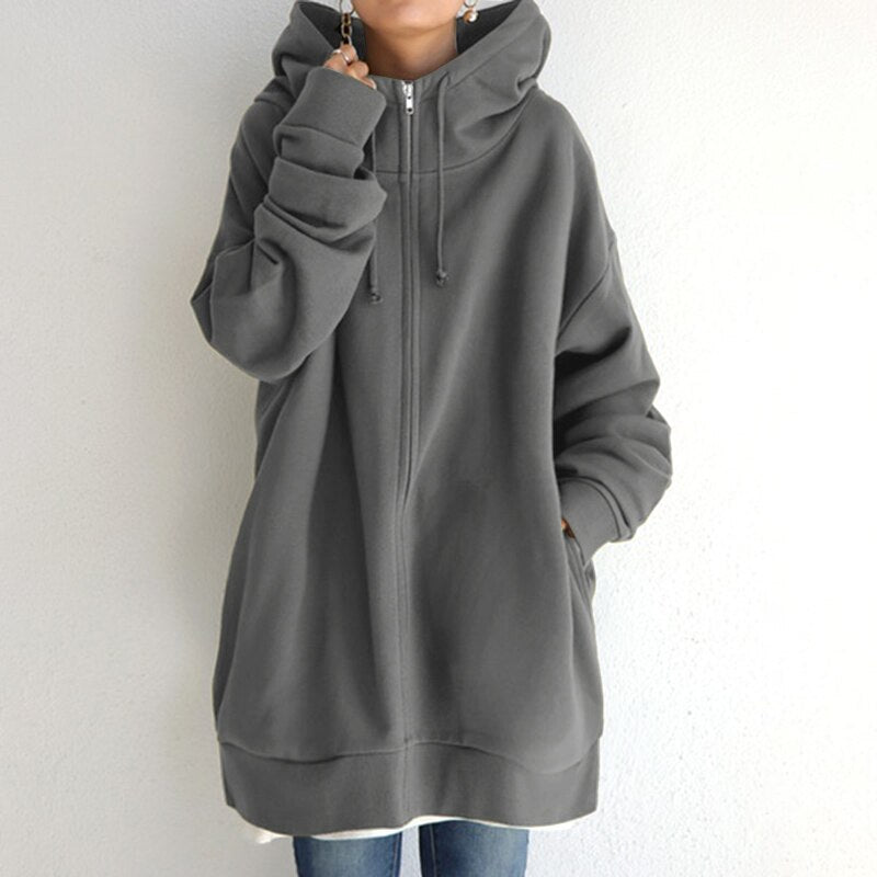 Women's Longline Fleece Hoodie in Grey