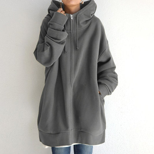 Women's Longline Fleece Hoodie in Grey