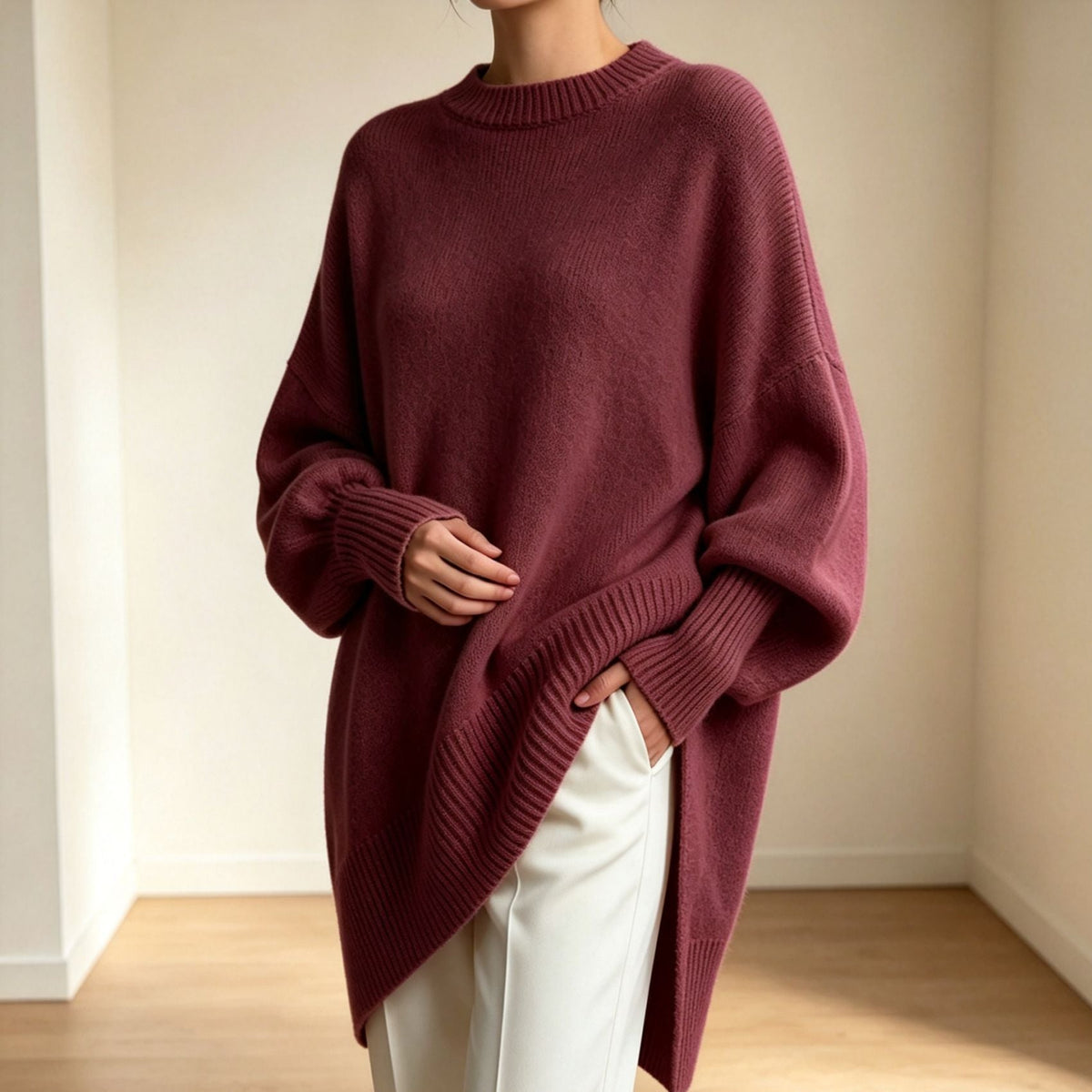 Women's Longline Oversized Sweater in Burgundy