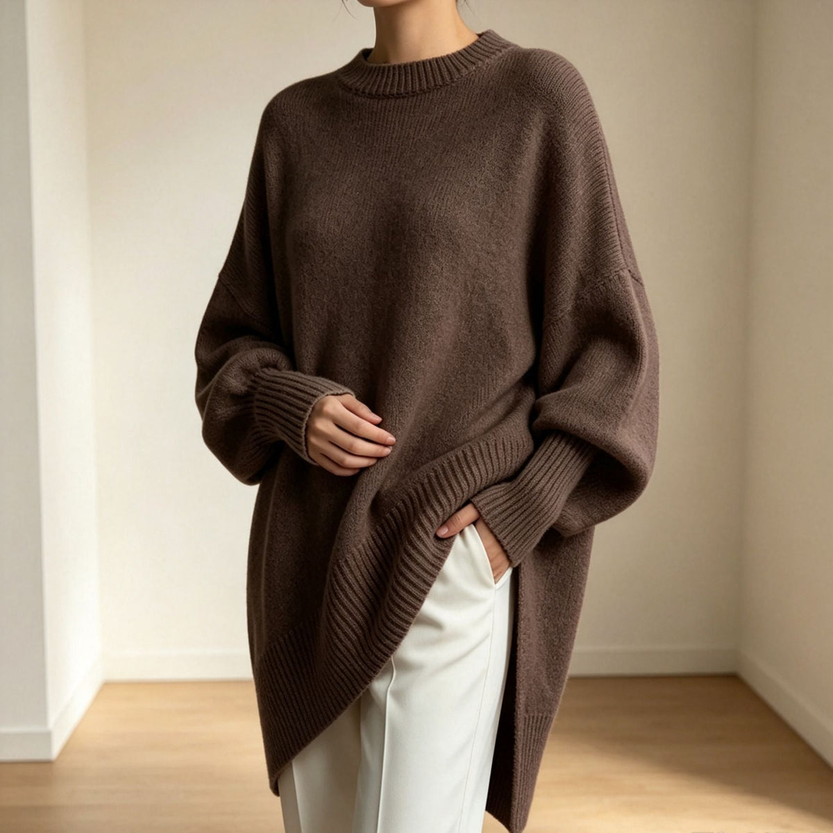 Women's Longline Oversized Sweater in Chocolate Brown