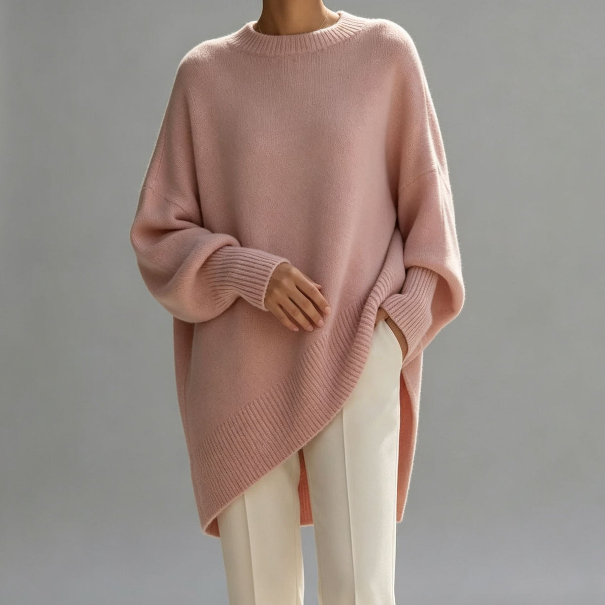 Women's Longline Oversized Sweater in Dusty Pink