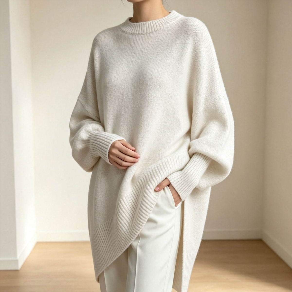 Women's Longline Oversized Sweater in Ivory