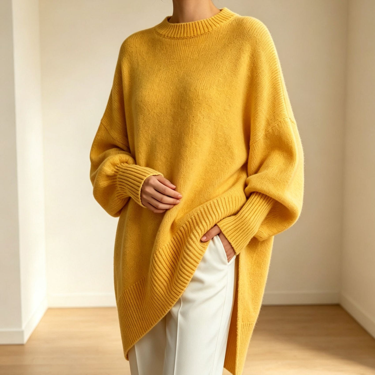 Women's Longline Oversized Sweater in Mustard