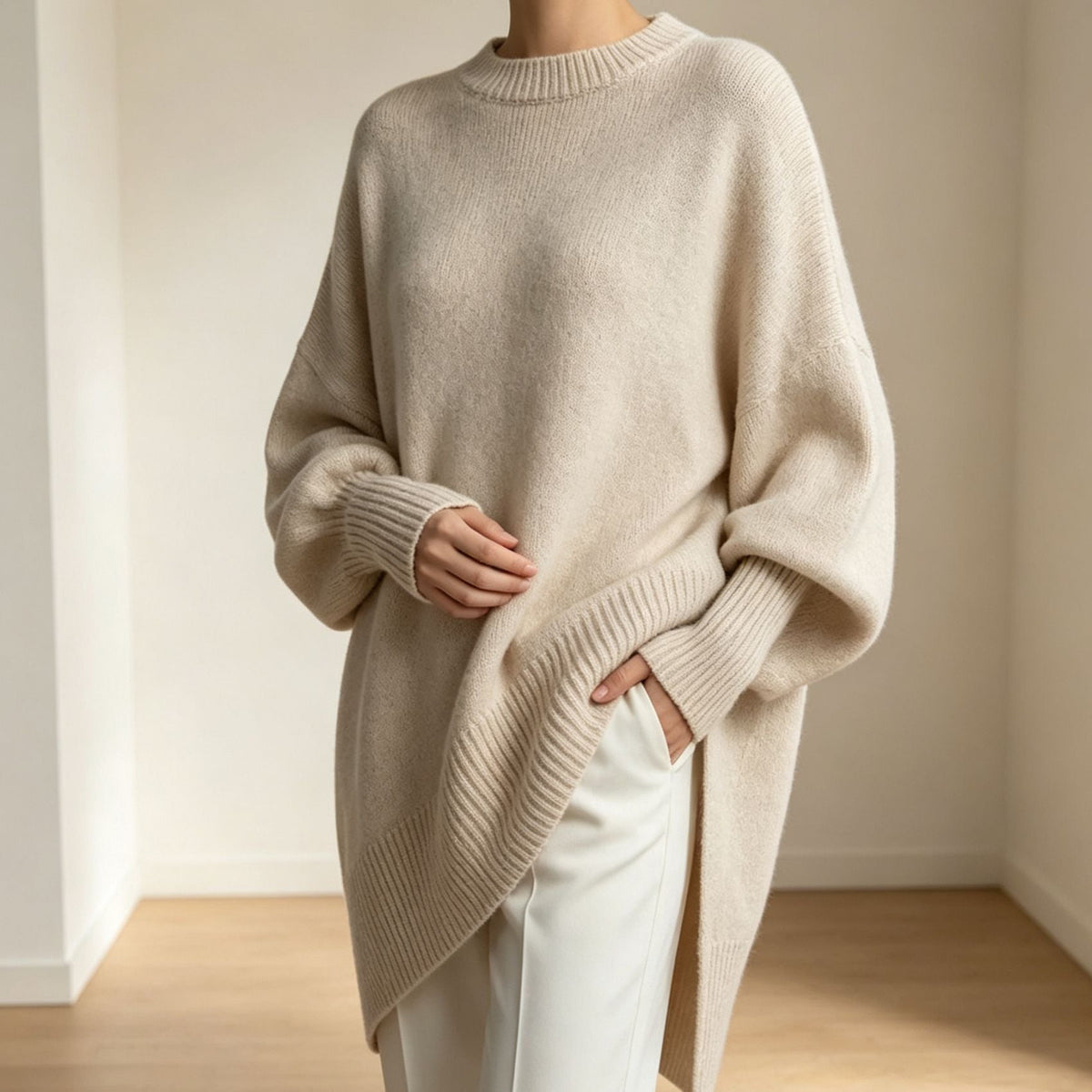 Women's Longline Oversized Sweater in Oatmeal