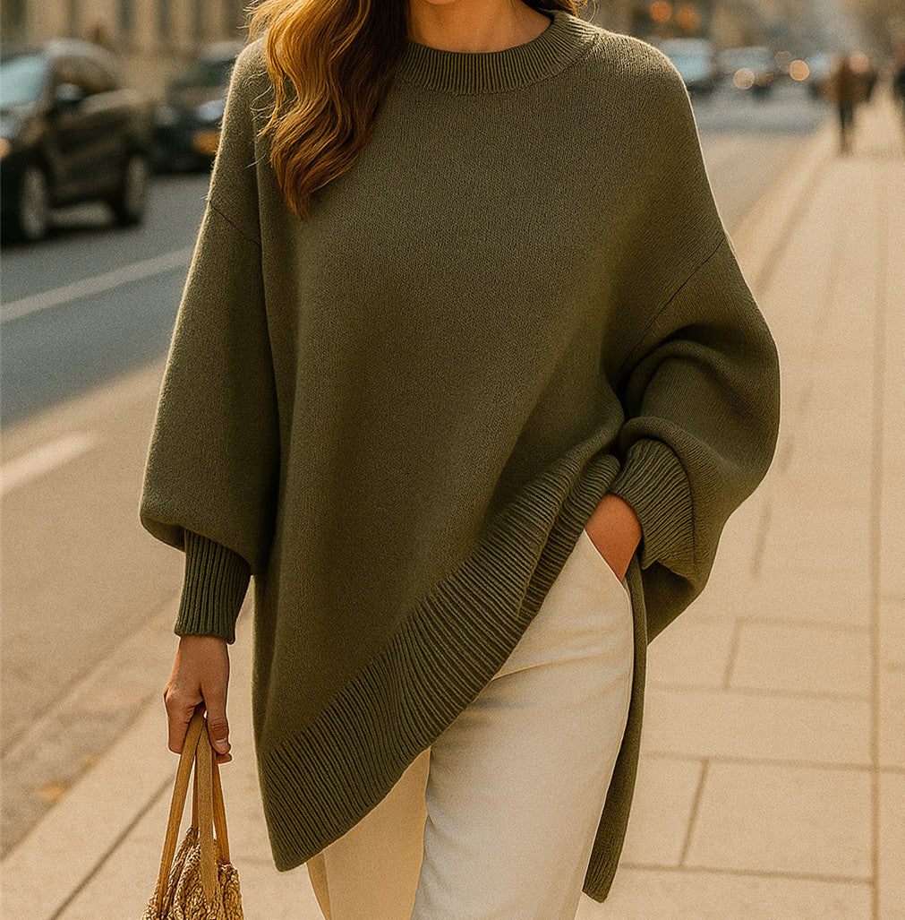 Women's Longline Oversized Sweater in Olive Green