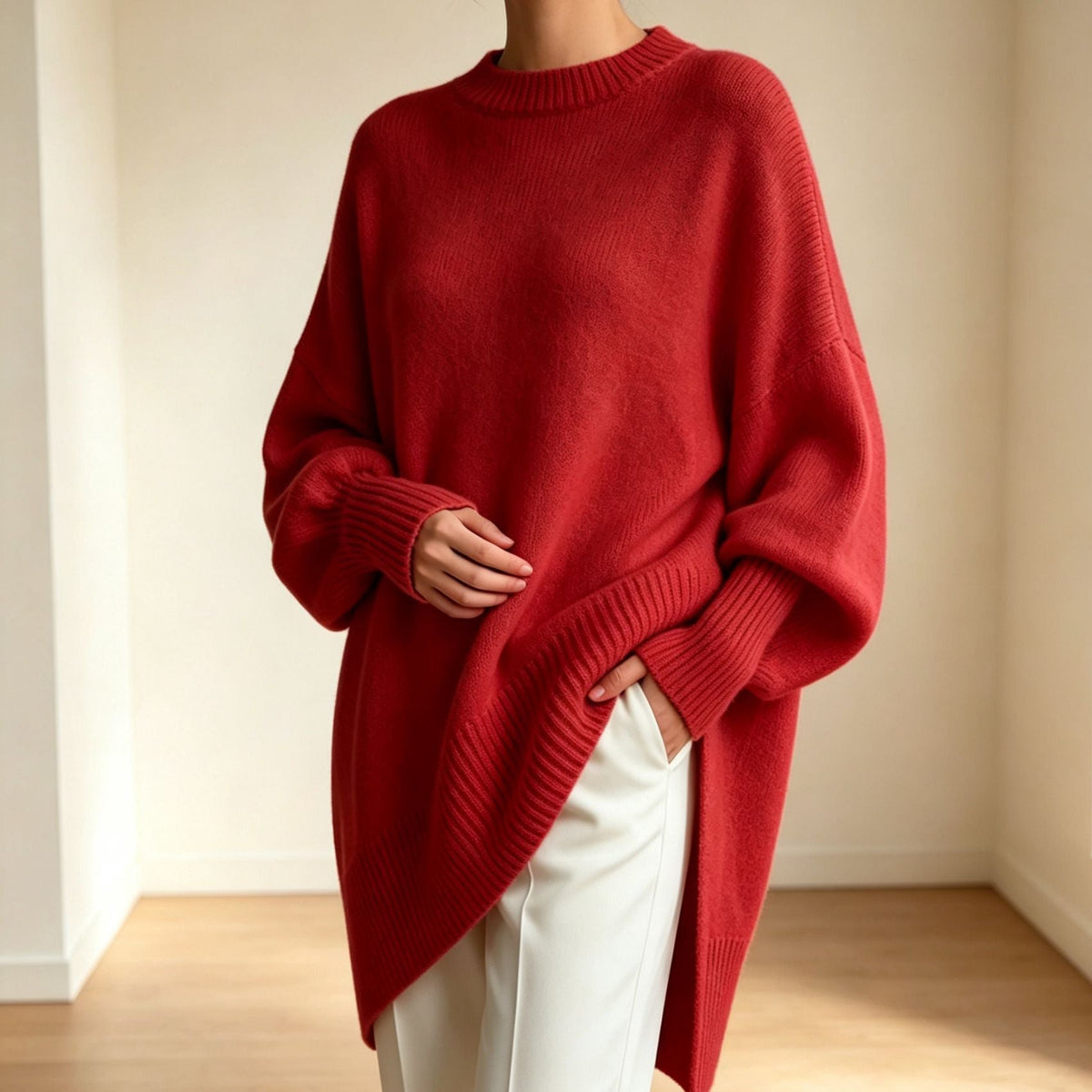 Women's Longline Oversized Sweater in Red