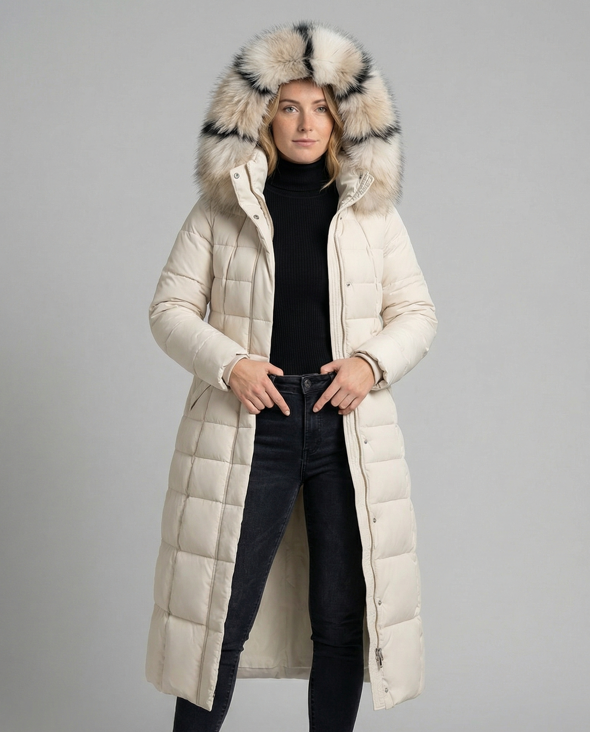 Women's Longline Padded Coat in Cream