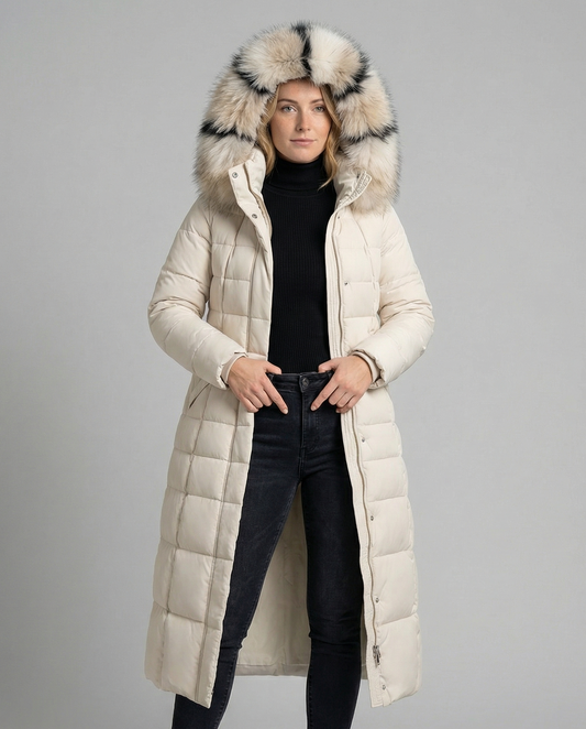 Women's Longline Padded Coat in Cream
