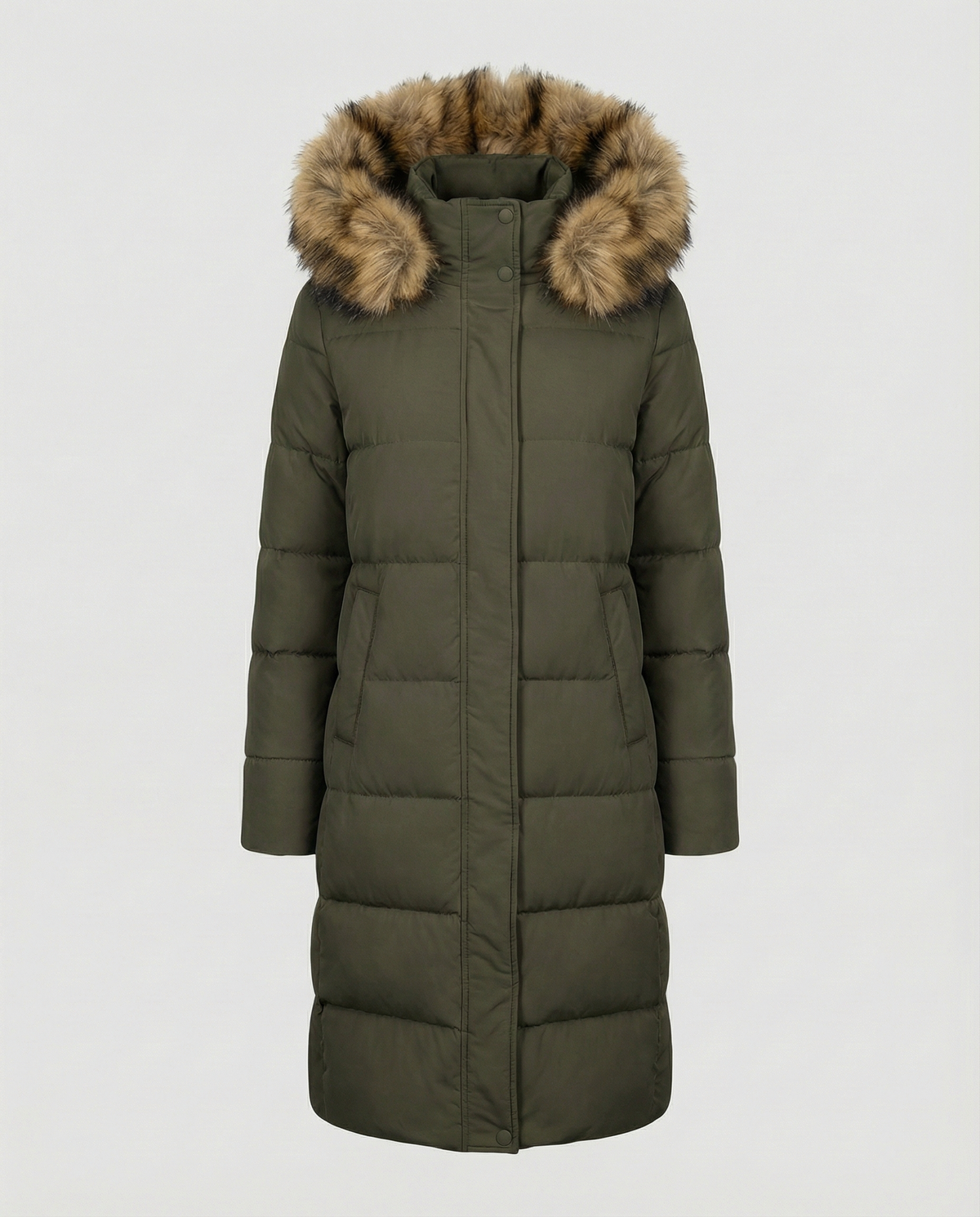 Women's Longline Padded Coat in Khaki