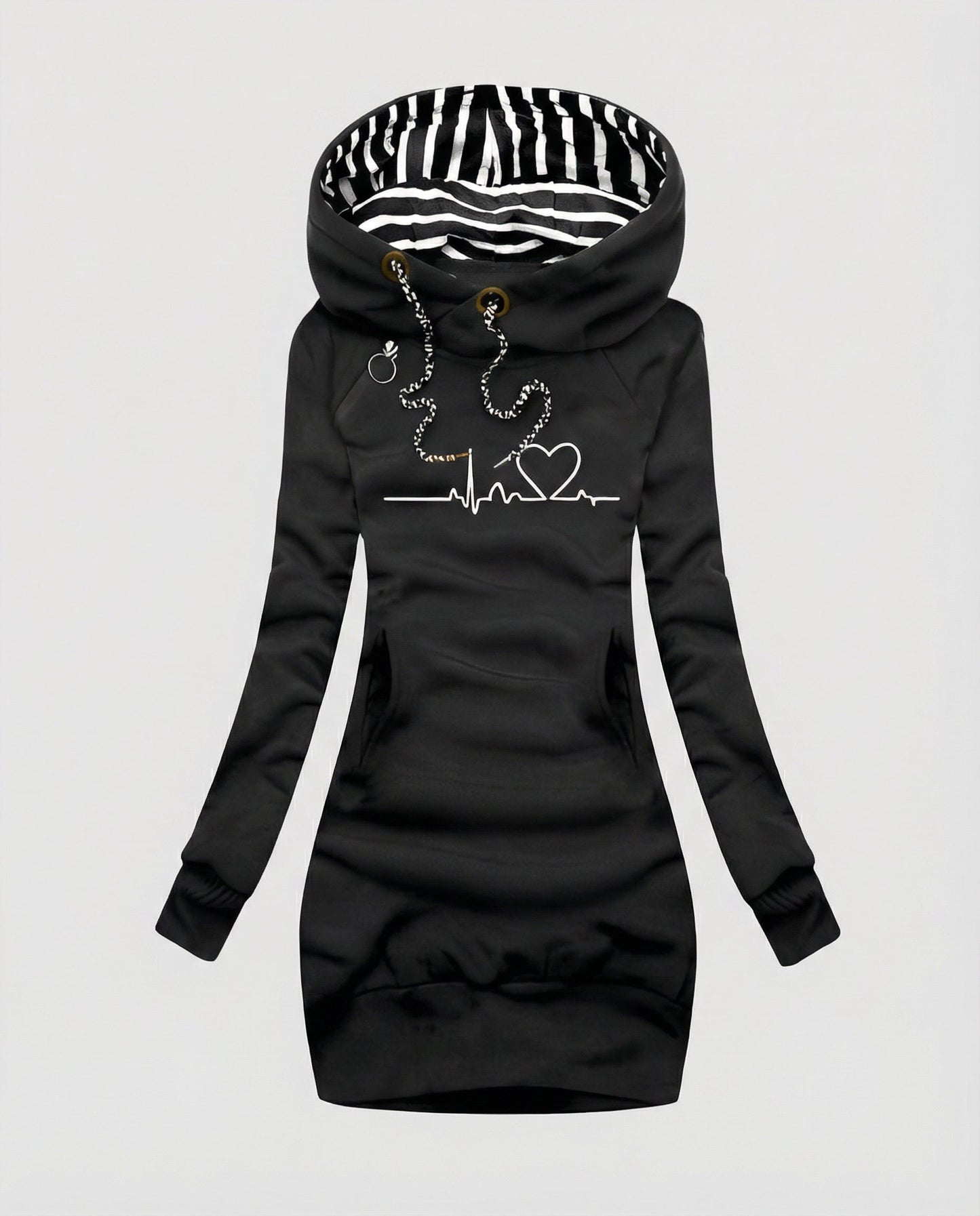 Women's Longline Printed Hoodie in Black