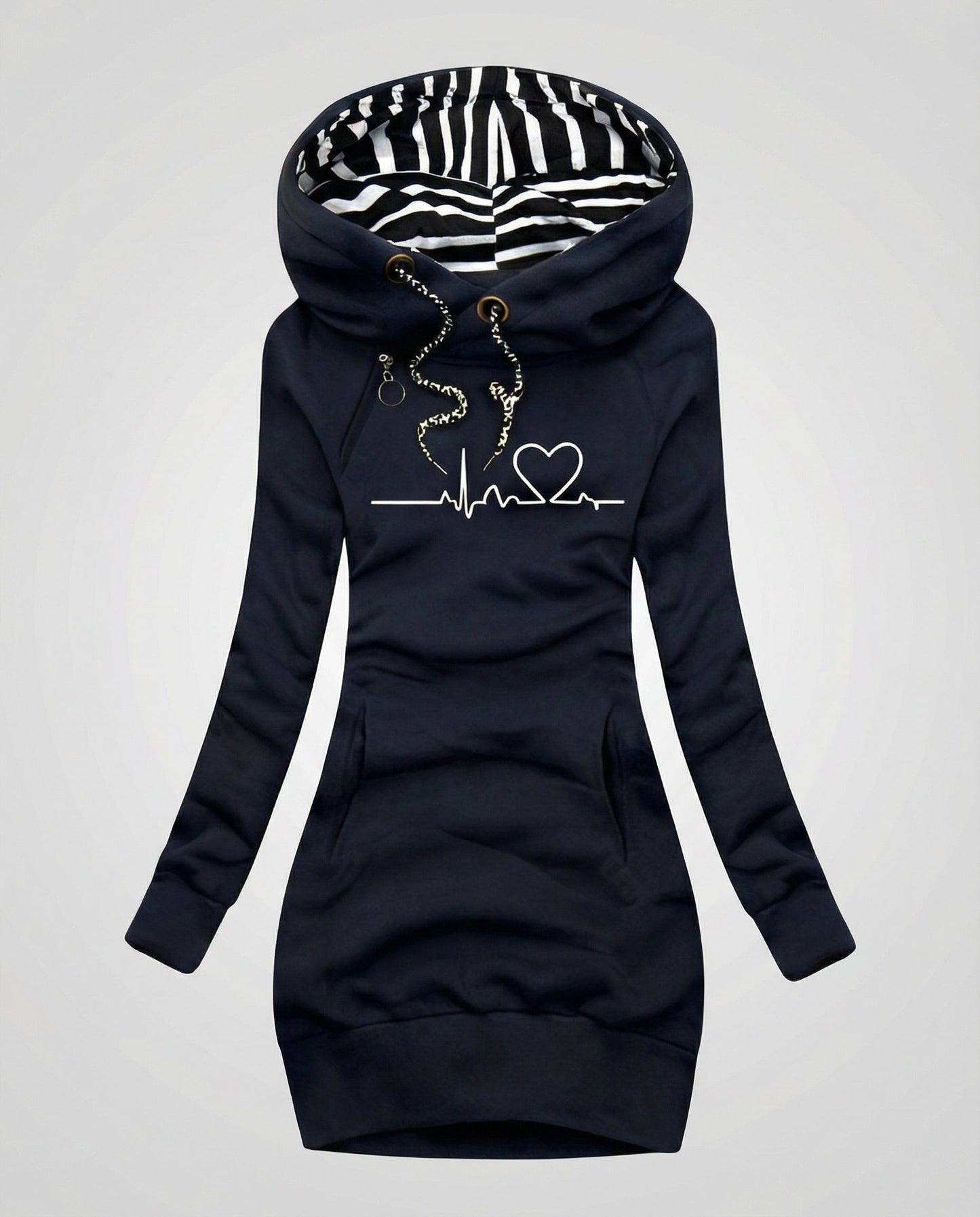 Women's Longline Printed Hoodie in Blue