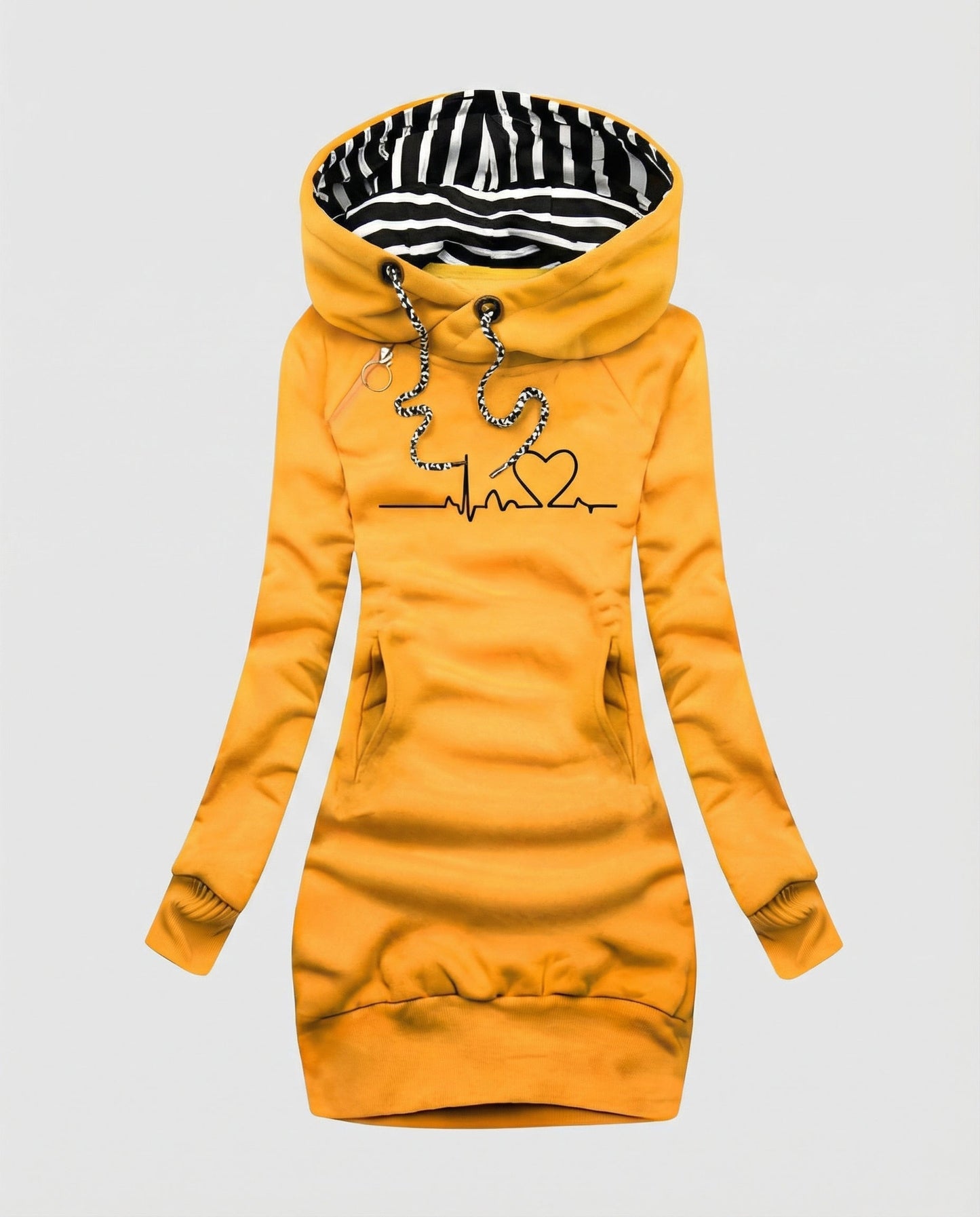 Women's Longline Printed Hoodie in Yellow