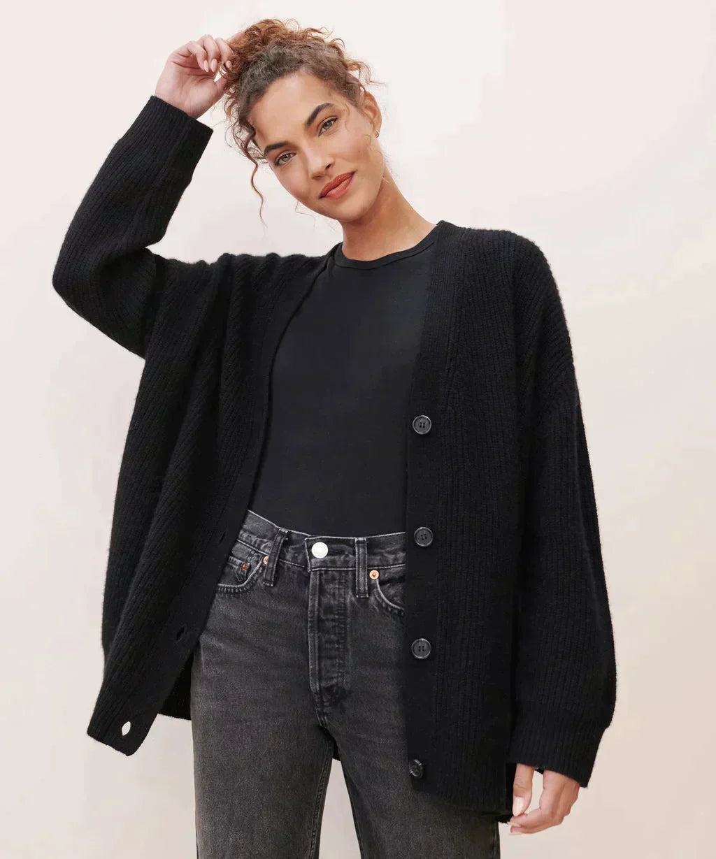 Women's Longline V-Neck Cardigan in Black