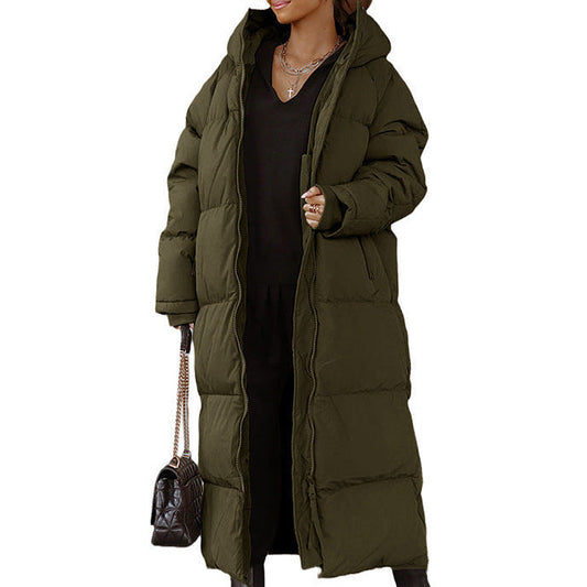 Women's Maxi Length Padded Coat in Khaki