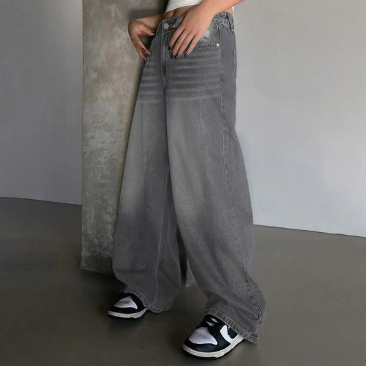 Women's Mid Rise Baggy Jeans with Relaxed Fit