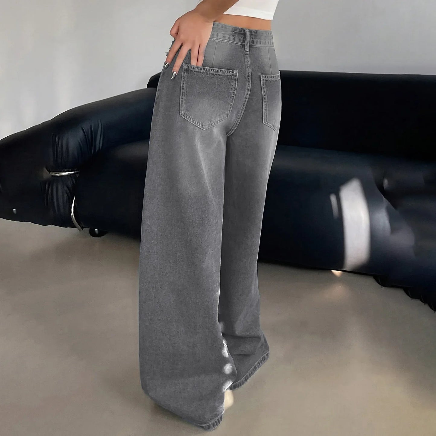 Women's Mid Rise Baggy Jeans with Relaxed Fit