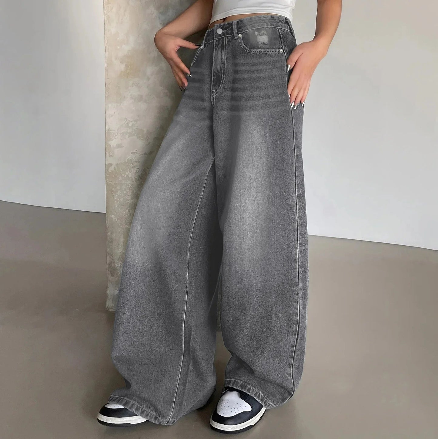 Women's Mid Rise Baggy Jeans with Relaxed Fit