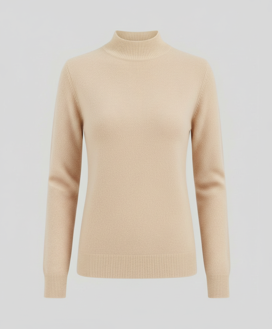 Women's Mock Neck Knit Sweater in Beige
