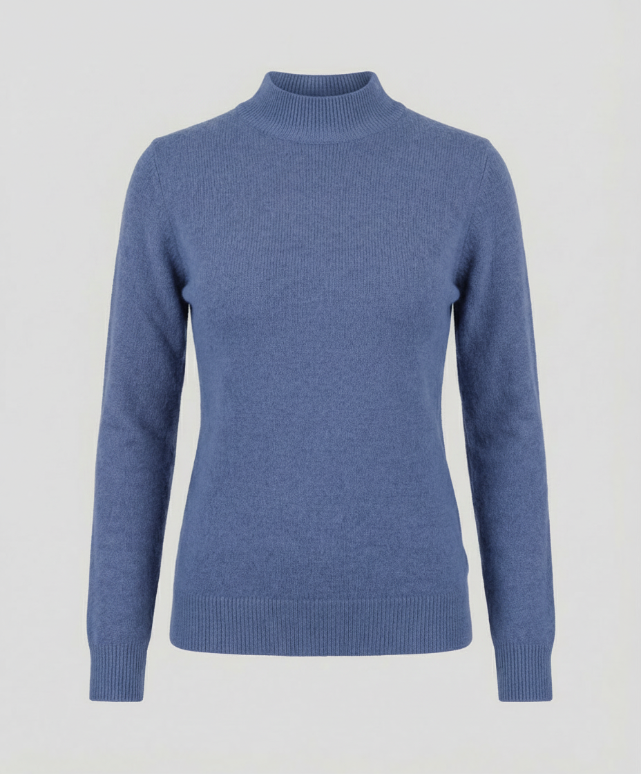 Women's Mock Neck Knit Sweater in Denim Blue