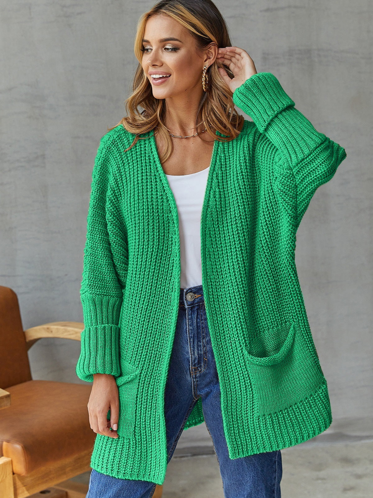 Women's Open Knit Cardigan in Green