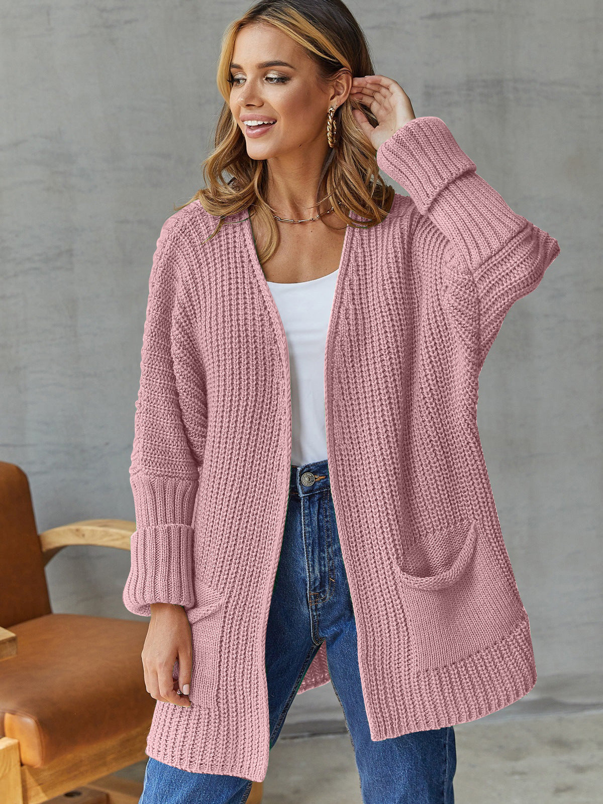 Women's Open Knit Cardigan in Pink