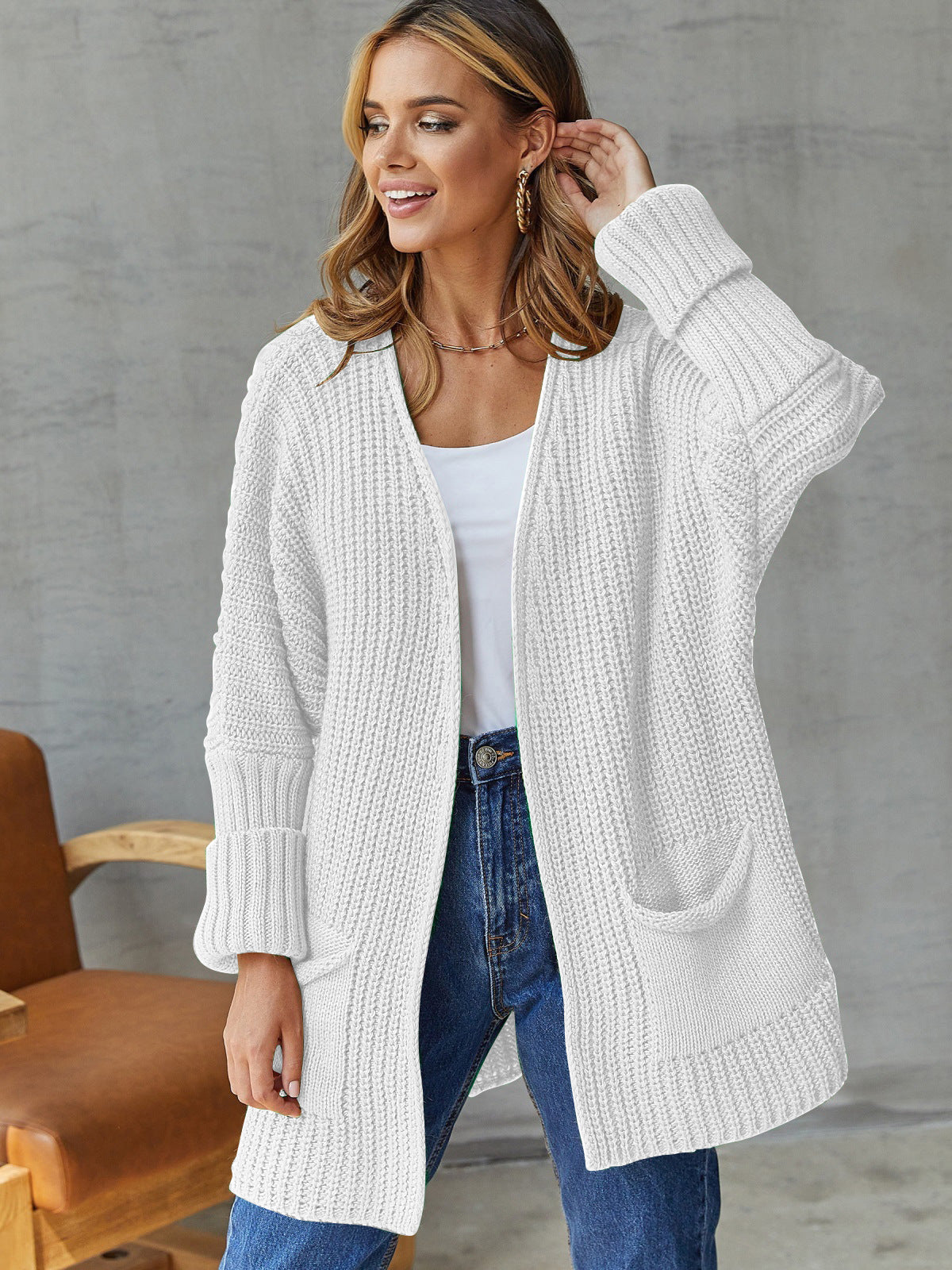 Women's Open Knit Cardigan in White