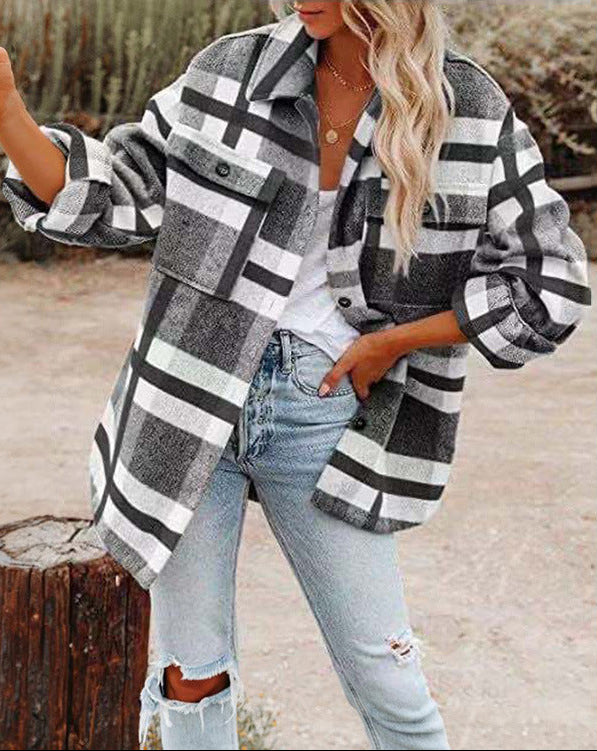 Women's Oversized Check Flannel Shacket in Black Check