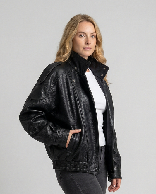 Women's Oversized Faux Leather Bomber