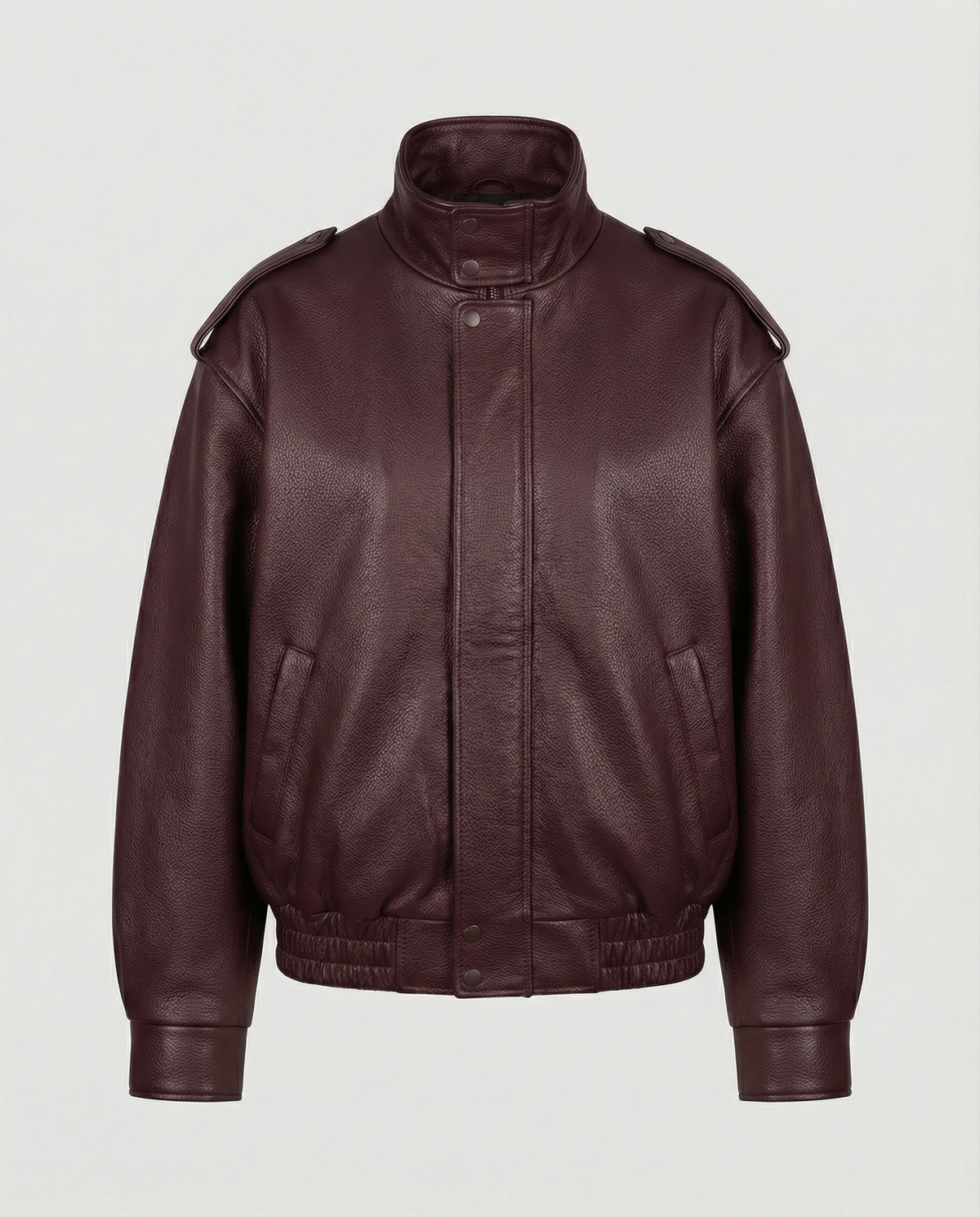 Women's Oversized Faux Leather Bomber in Burgundy