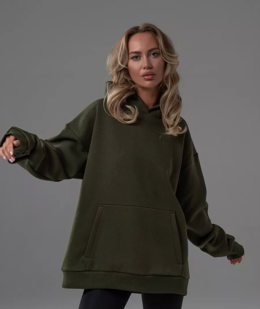 Women's Oversized Fleece Hoodie in Olive Green