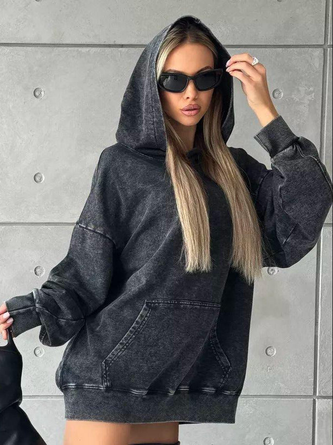 Women's Oversized Hoodie in Washed Black in Black