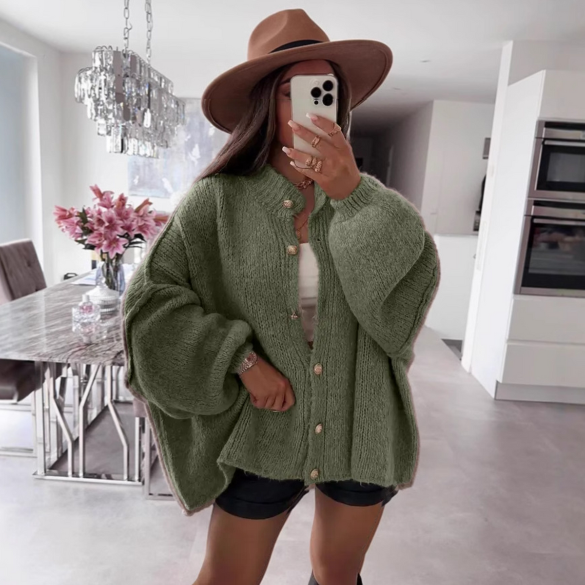 Women's Oversized Knit Cardigan in Green