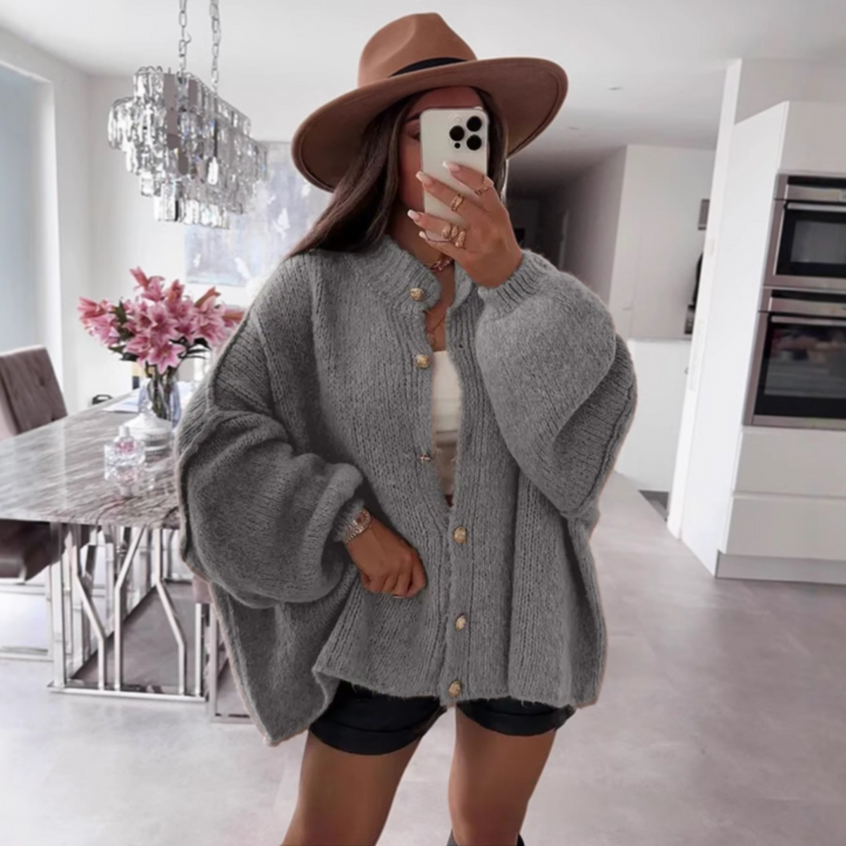 Women's Oversized Knit Cardigan in Light Grey