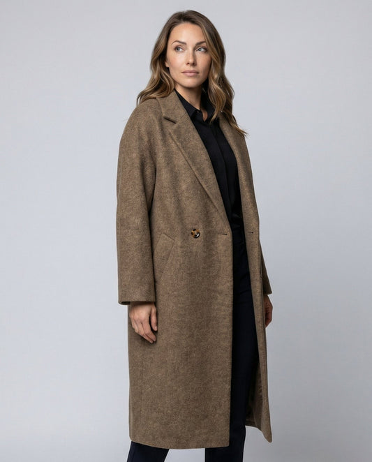 Women's Oversized Longline Coat in Brown