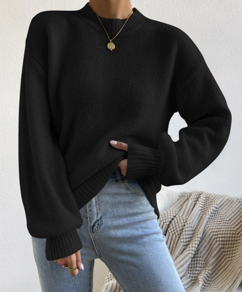Women's Oversized Mock Neck Sweater in Black