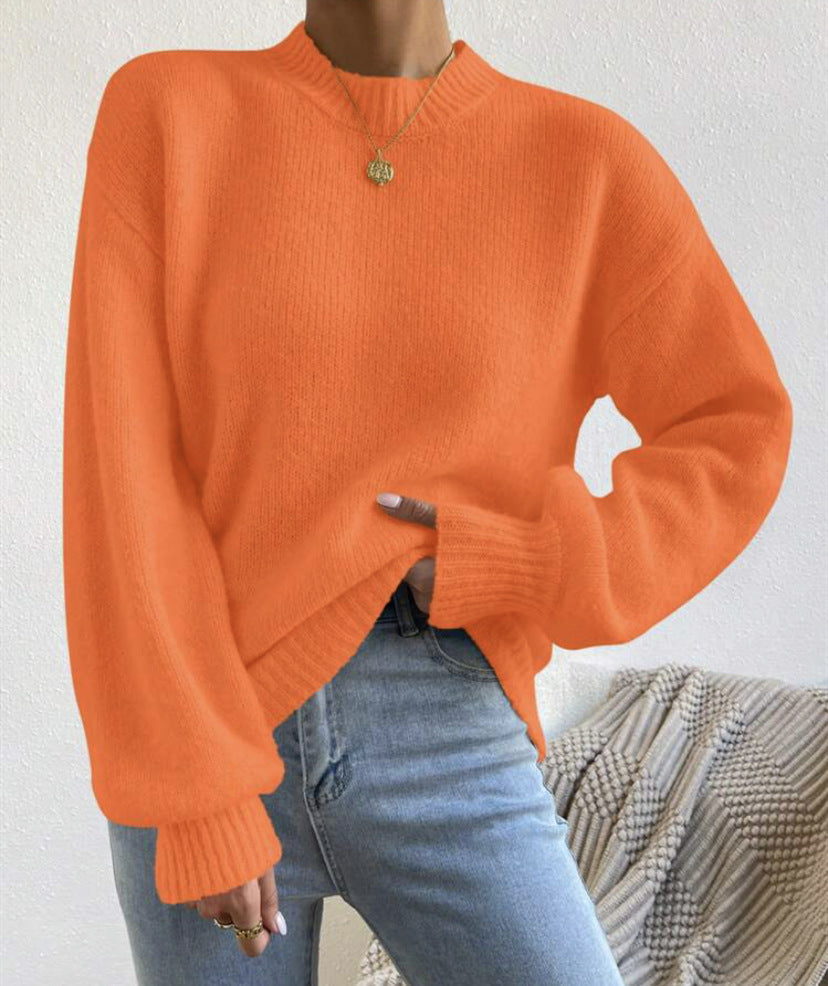 Women's Oversized Mock Neck Sweater in Orange