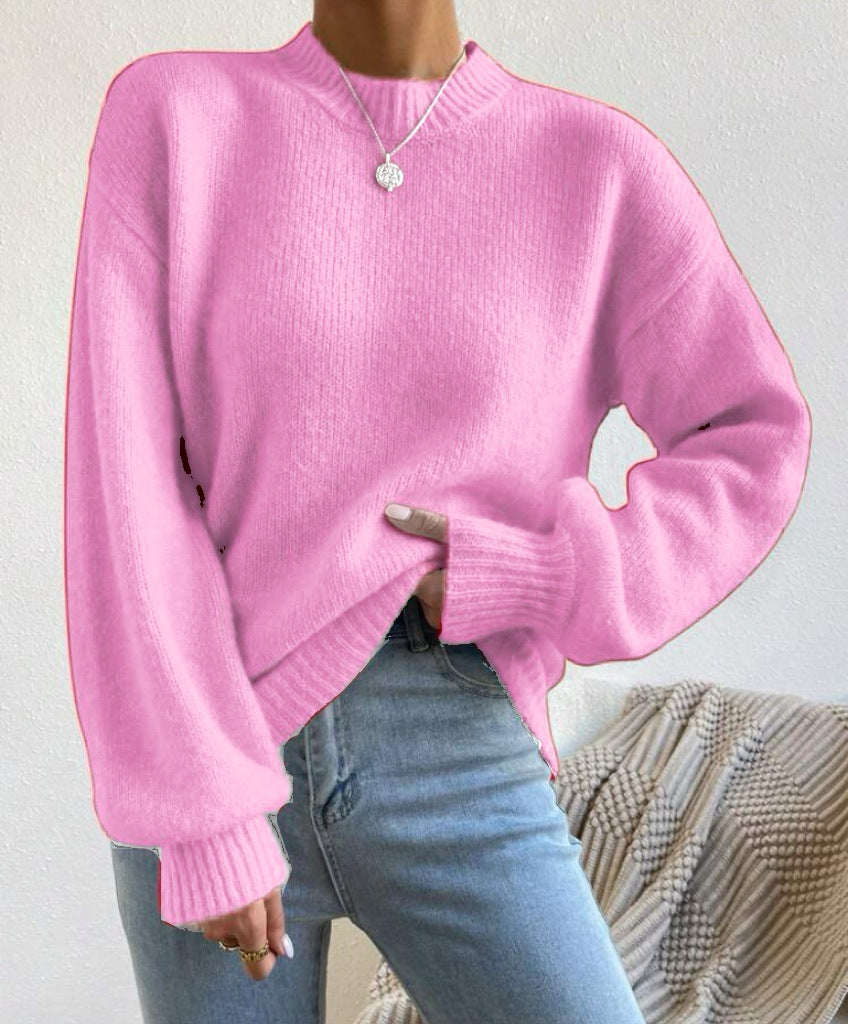 Women's Oversized Mock Neck Sweater in Pink