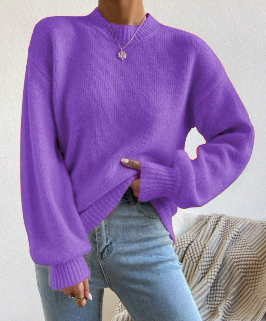 Women's Oversized Mock Neck Sweater in Violet