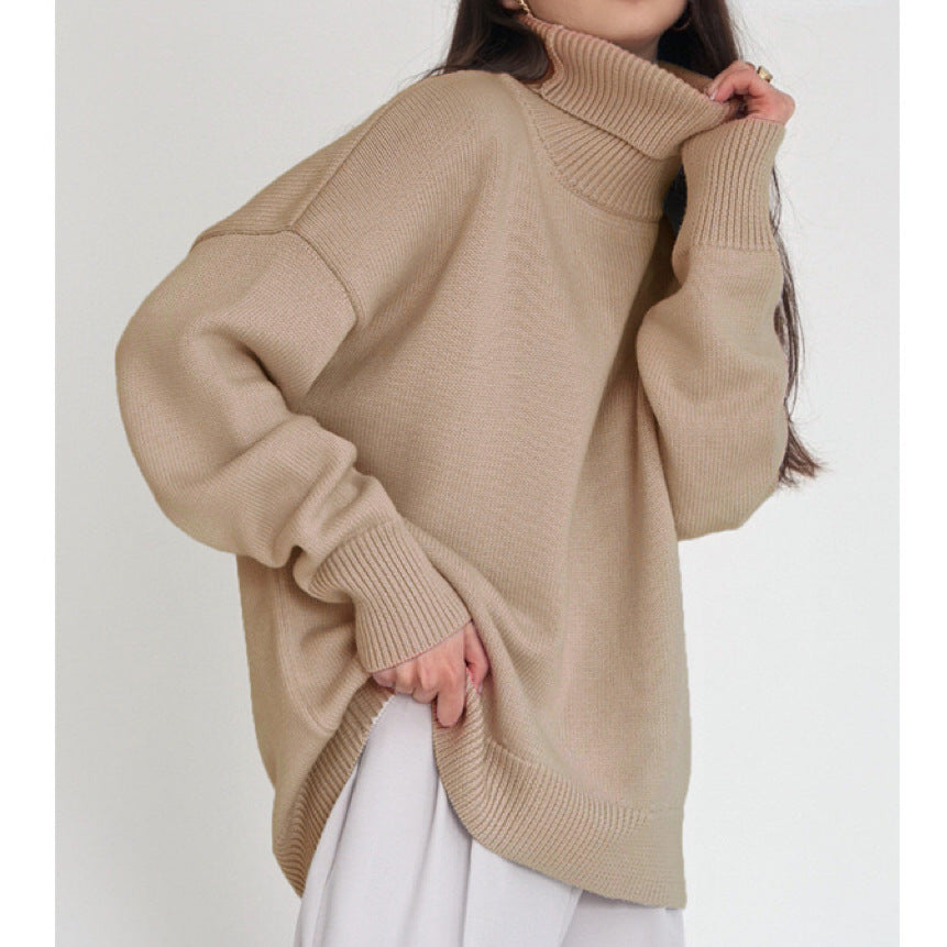 Women's Oversized Turtleneck Sweater in Beige