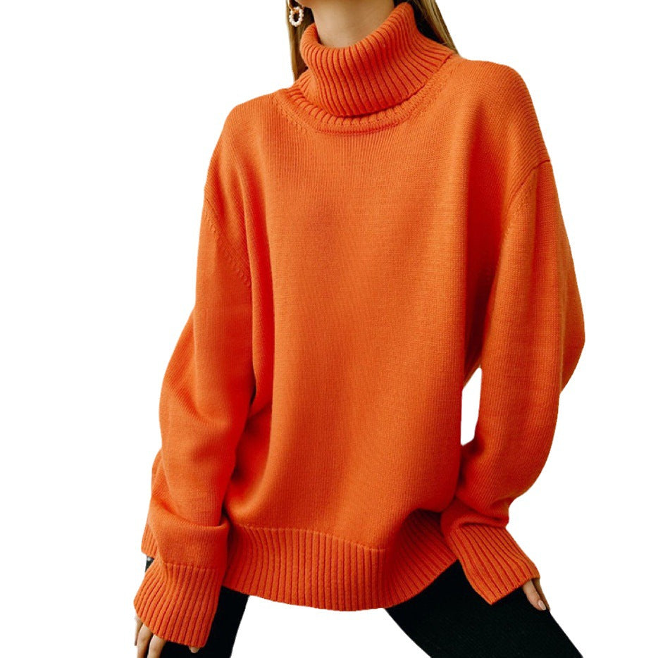 Women's Oversized Turtleneck Sweater in Orange