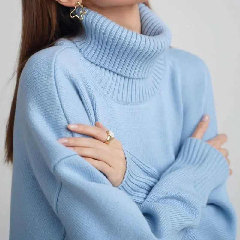 Women's Oversized Turtleneck Sweater in Sky Blue