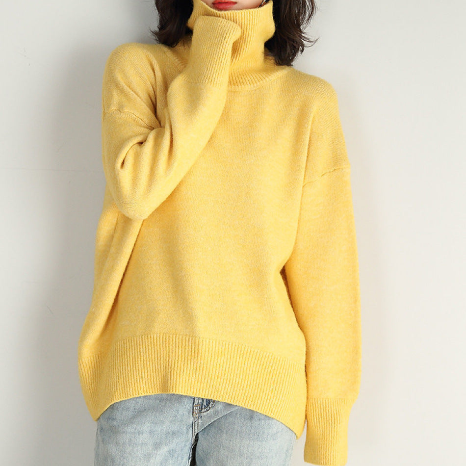 Women's Oversized Turtleneck Sweater in Yellow